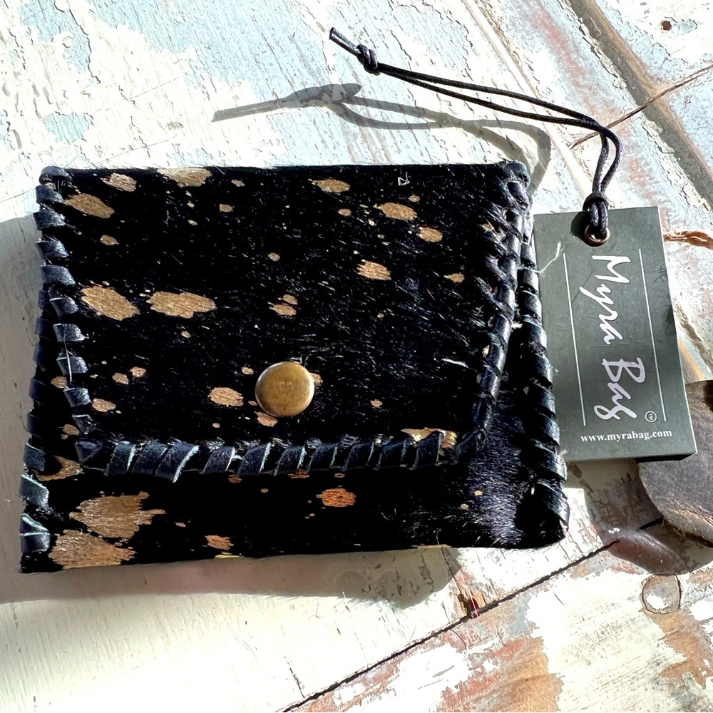 Myra Card Holder in Gold and Black Animal Hide
